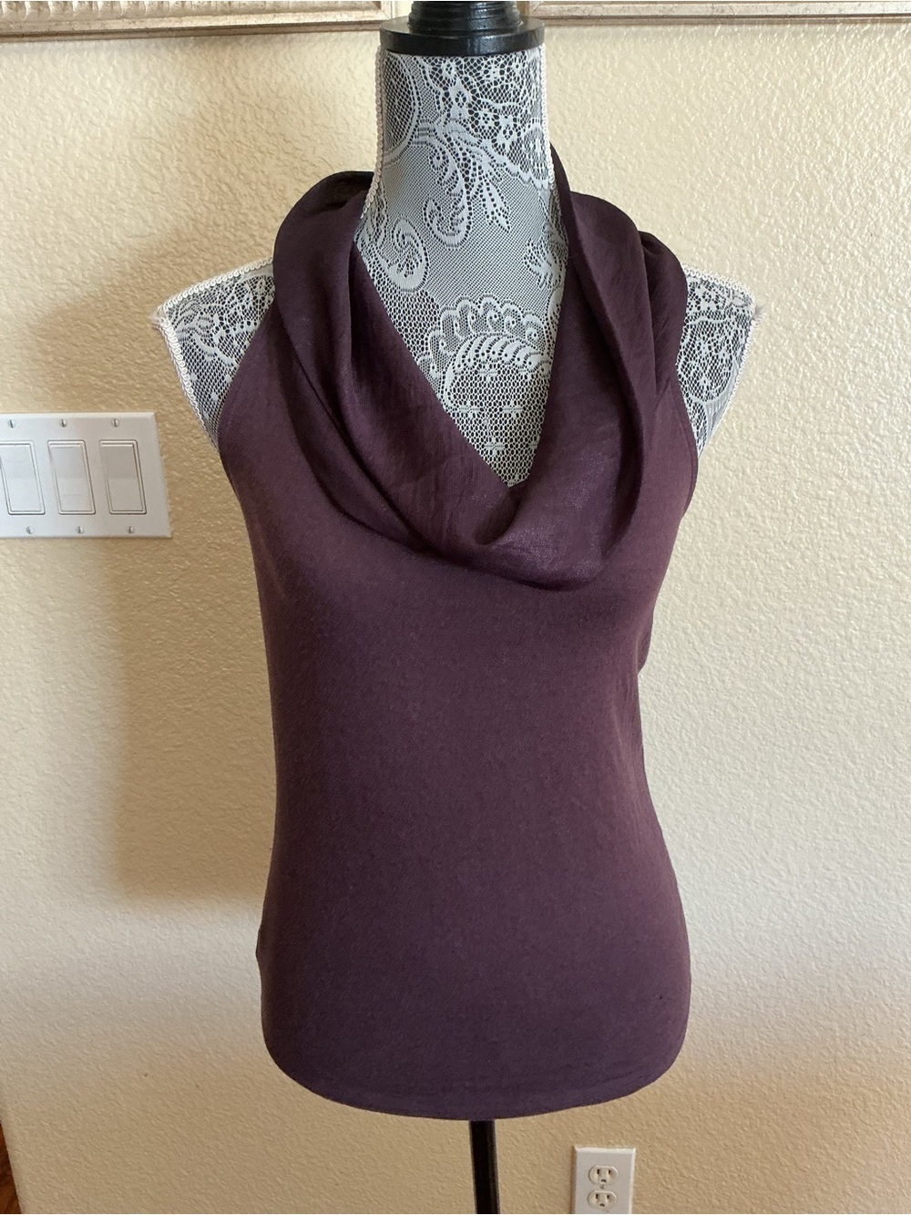 Ann Taylor Chocolate Brown Cowl Neck Mix-Media Sleeveless Top
